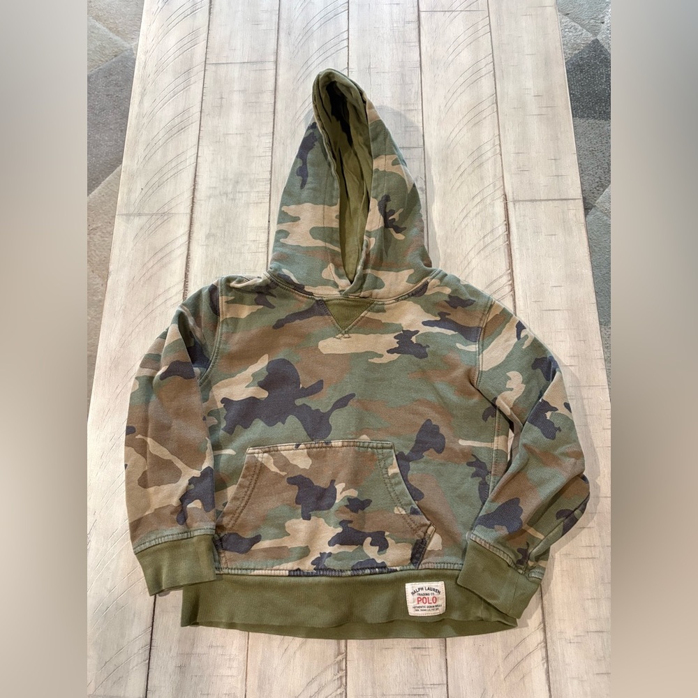 Ralph Lauren Polo Green Camo Kids Hoodie Boys Size 6